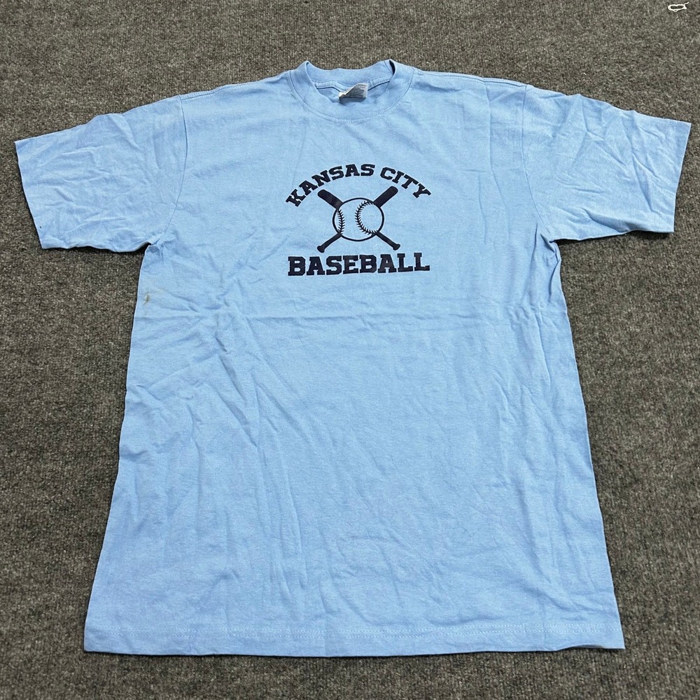 Shaka Wear T-Shirt Mens Size L Light Blue Cotton Kansas  Baseball Heavyweight
